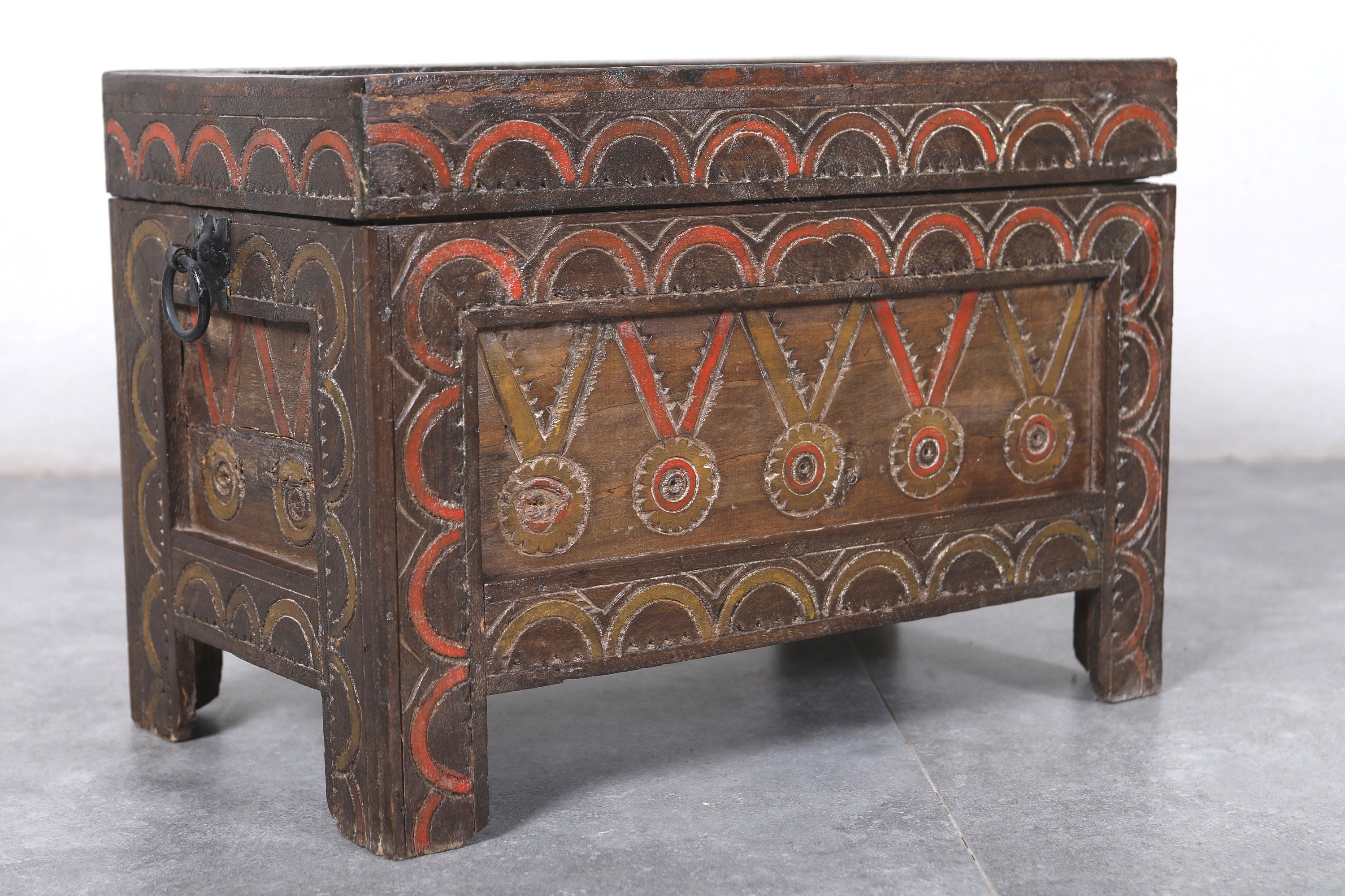 Antique carved cheap wooden chest