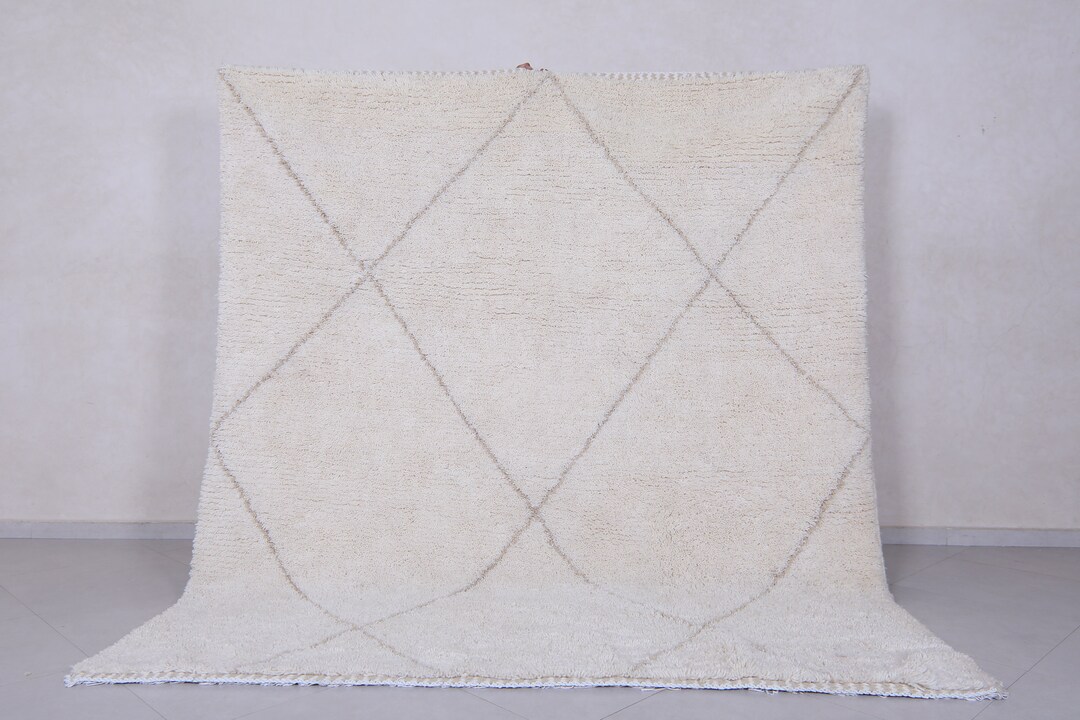 Tapis Berbère Beni Ourain 6x8 Ft (1.8x2.4m) - Laine Fait Main - Rose Doux Motif Géométrique