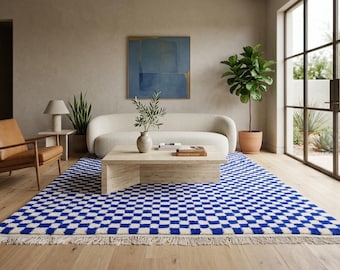 Checkered blue rug - Moroccan rug checkered - Blue checkered rug - Handmade rug - Moroccan rug - Checkerboard rug - Beni ourain rug