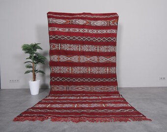 Red moroccan Kilim runner rug 5 x 10 feet - Handmade Wool kilim - Geometric tribal Berber rug - Vintage flatweave Runner