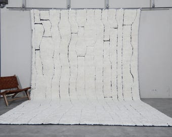 Moroccan rug Modern Black Line Pattern on White - Beni ourain rug - Minimalist berber rug - Custom size rug - Handmade wool rug