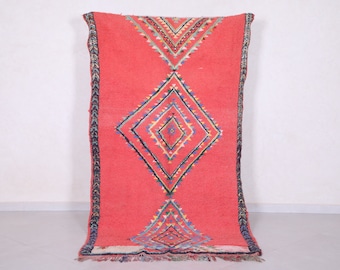 Moroccan red wool rug 4.1x7.4 feet - Handmade diamond tribal Berber rug - Colorful boho moroccan floor rug - Red berber handmade rug