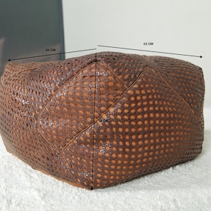 Moroccan leather pouf 20.4 x 21.2 x 12.9 inches braided design - Brown square pouf -Original leather pouf - Unstuffed pouf - Free shipping