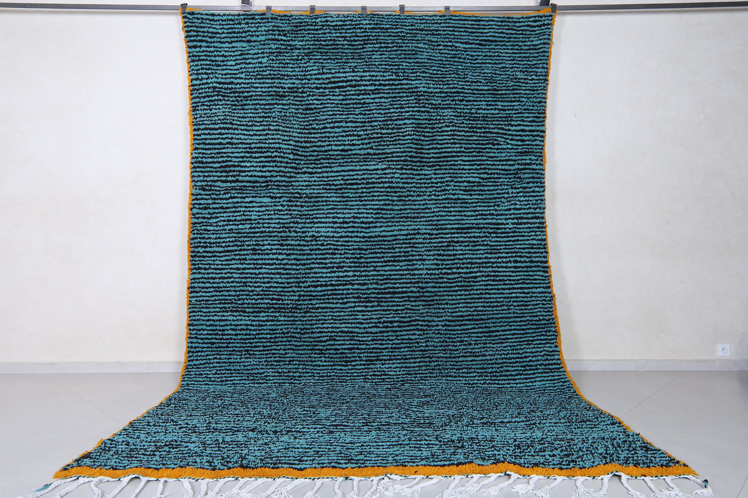 モロッコラグ ターコイズブルー - ストライプ柄ラグ - ボーダー