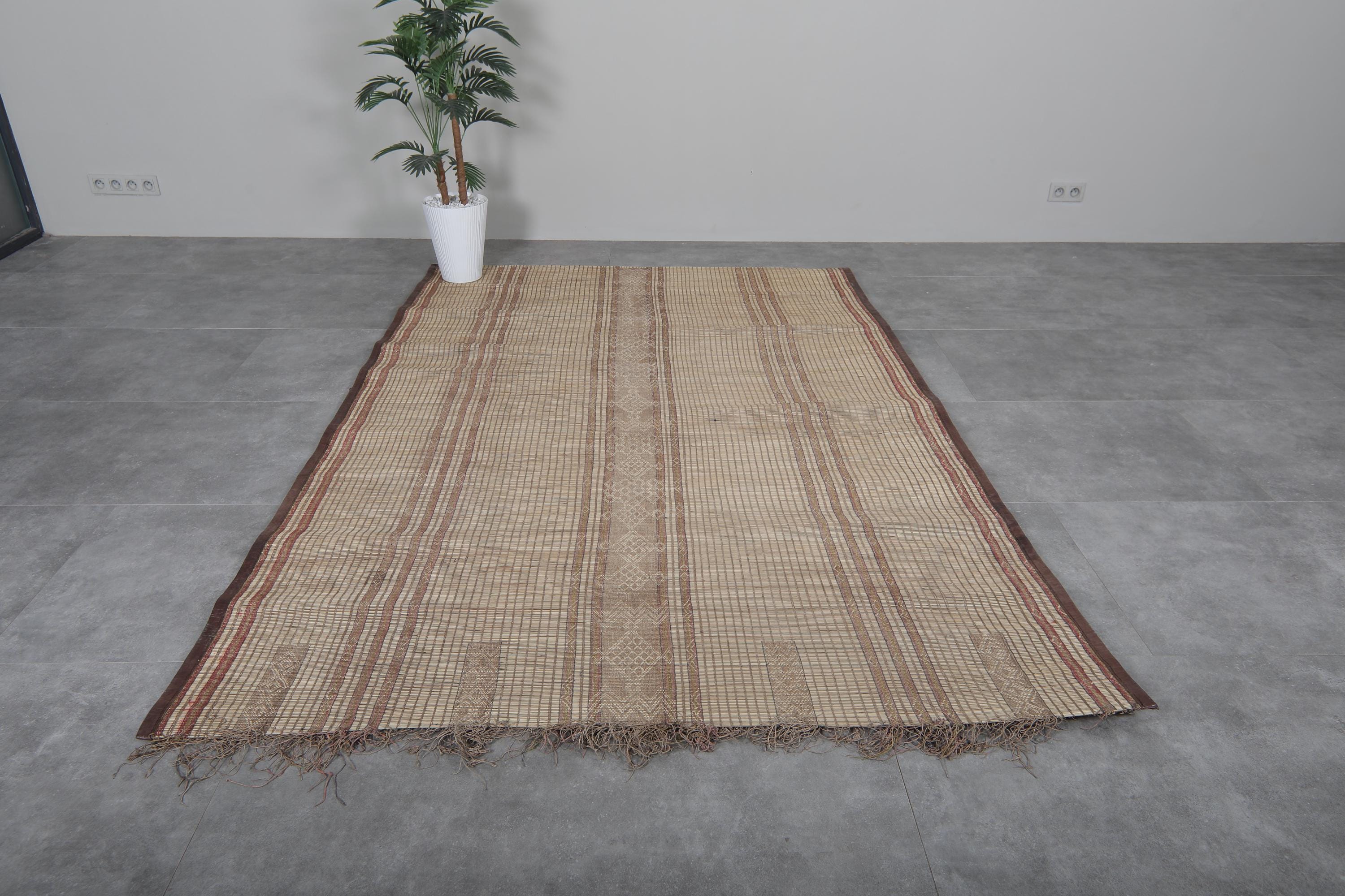 Striped Tuareg Mat 6 X 8.9 Feet Handmade Rug - Vintage Area Rug - Reed ...