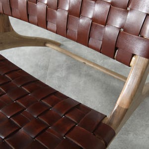 Handmade Brown Leather Moroccan Chair – Walnut Wood Lounge Armchair image 4