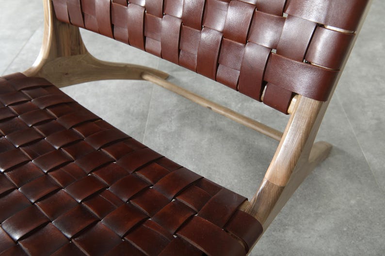 Handmade Brown Leather Moroccan Chair – Walnut Wood Lounge Armchair image 4