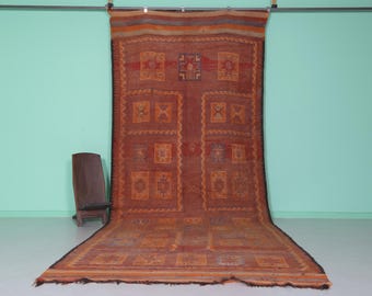 Vintage moroccan runner rug 6.3 x 16.2 - Burnt orange berber tribal design - Handmade berber rug - Vintage area rug - morocco rug