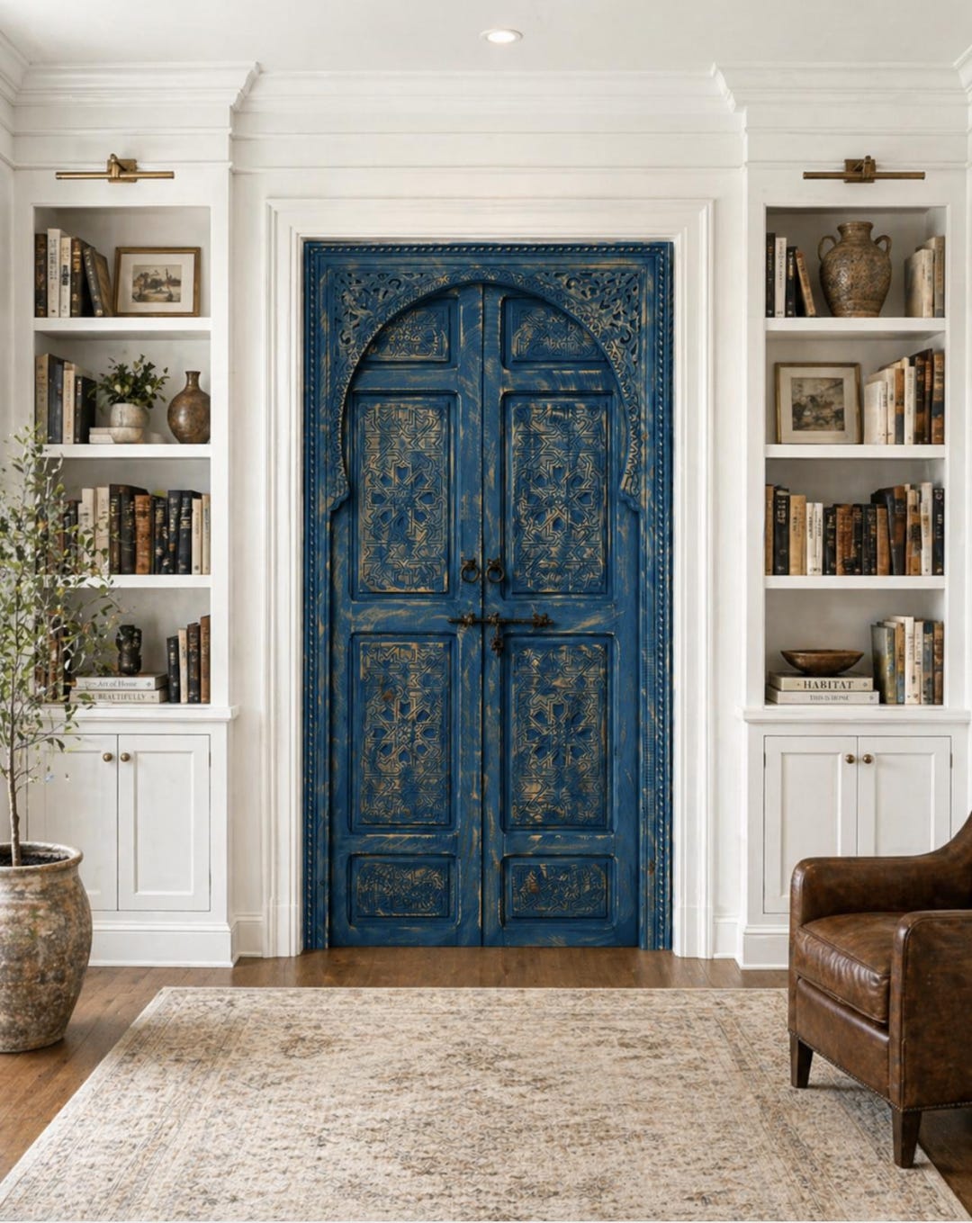 Blue Moroccan Front Door | Hand Carved Cedar Wood Entry Door