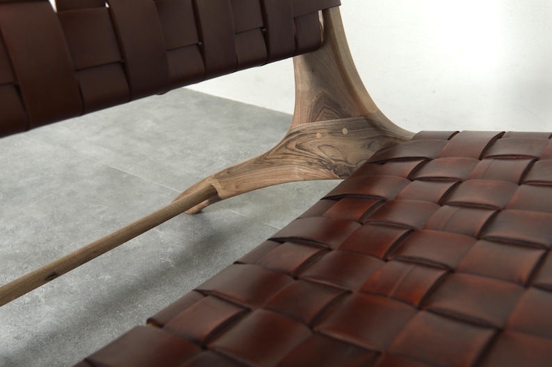 Handmade Brown Leather Moroccan Chair – Walnut Wood Lounge Armchair image 8