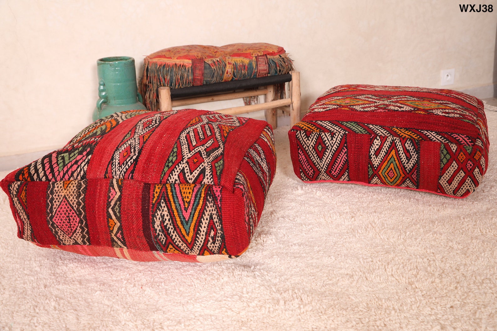 Puf kilim rojo Almohada hecha a mano 2 Cojín de piso puf | Etsy