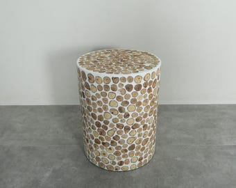Handmade moroccan wood round table - Natural boho side table - Berber artisan home decor - living room table