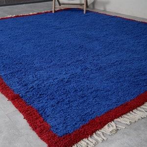 Moroccan rug blue Berber rug Custom Moroccan rug Beni ourain rug Handmade rug Plain Wool rug Solid blue rug custom made rugs image 4