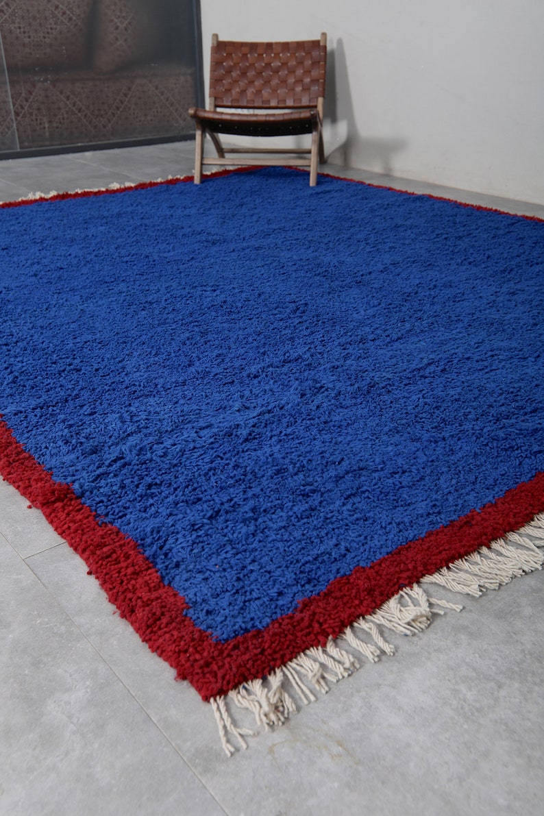 Moroccan rug blue Berber rug Custom Moroccan rug Beni ourain rug Handmade rug Plain Wool rug Solid blue rug custom made rugs image 4