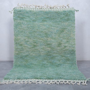 Green Moroccan rug 3.2 x 4.9 feet handmade berber rug - beni ourain rug - moroccan area rug - wool rug - floor rug - moroccan berber rug