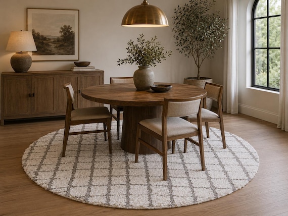 Moroccan Round rug - Custom size rug - moroccan circle rug - round rug grid - beige rug - wool round rug - berber rug - berber rug round