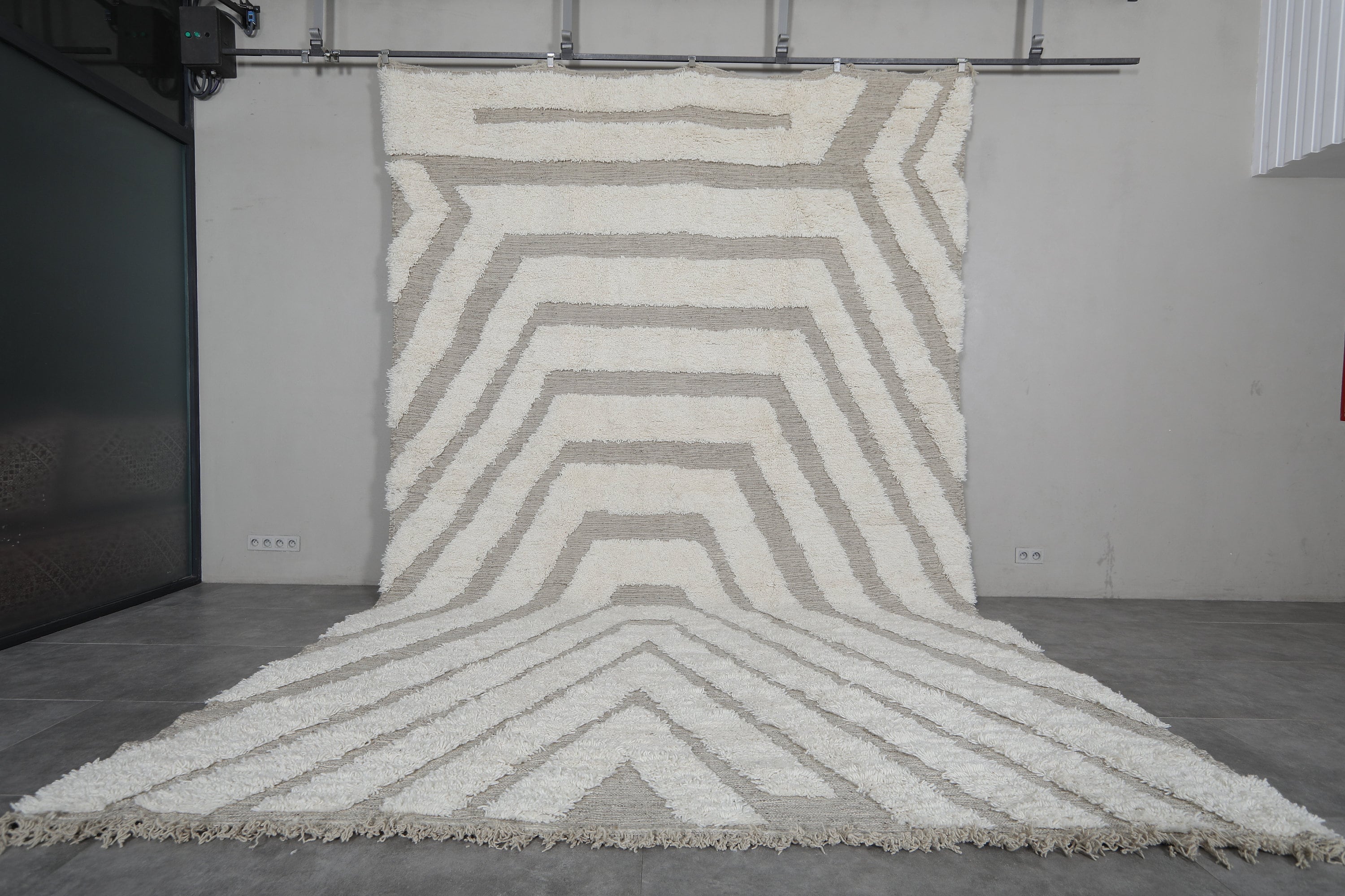 Large moroccan Beni ourain geometric rug 9.9 x 15.9 ft - Handmade cream and beige Beni ourain rug - Large Berber area rug for living Room