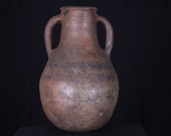 Antique clay water pot 9.4 inches w x 14.9 inches h - vintage moroccan pottery - decoration art - african pottery