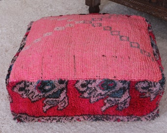 Moroccan pillow pouf with Berber Charm - 24x24 inch Handmade Kilim Ottoman