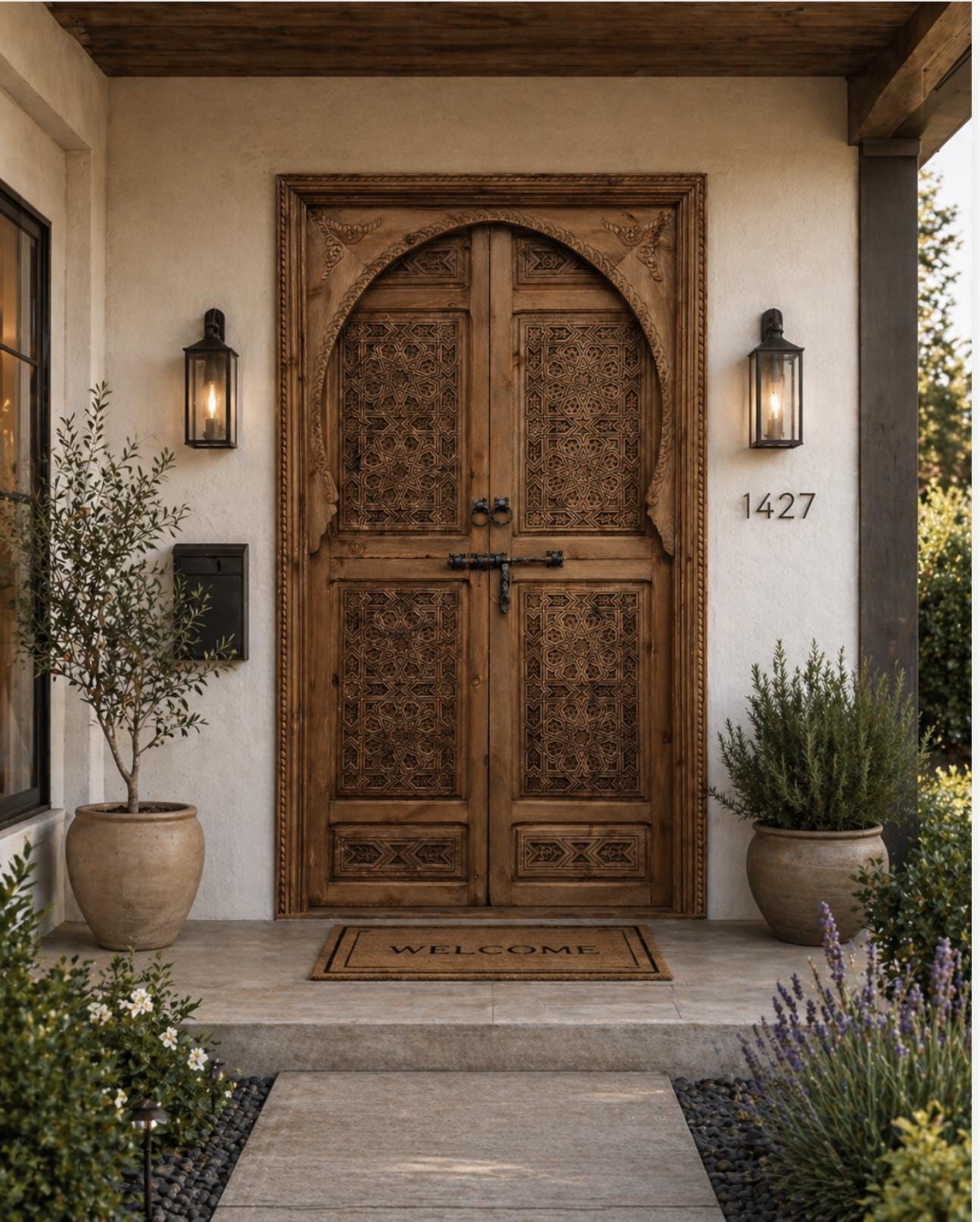 Moroccan Hand Carved Wood Door | Custom Cedar Front Entry Door