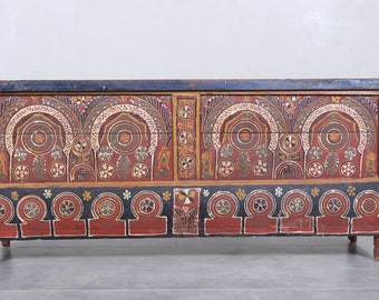 Vintage wood chest - berber wooden chest - moroccan box - free shipping - h 22.4 inches x w 51.1 inches x d 13.7 inches - moroccan chest
