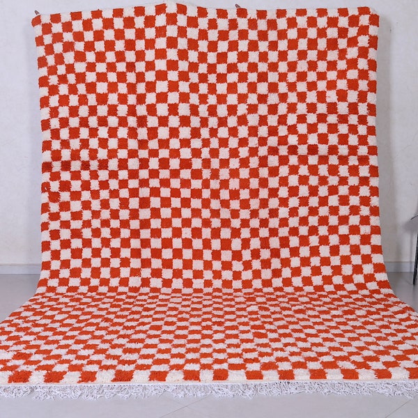 Checkered Moroccan rug - Berber Checkered rug - Orange red color rug - Handmade  Moroccan rug - checkerboard rug - Beni ourain rug