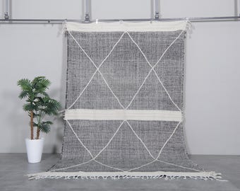 Zwart-wit Marokkaans kelimtapijt 6,2 x 3,0 voet - platgeweven kelimtapijt met ruitpatroon - Handgemaakt wollen stamtapijt - Modern boho-tapijt
