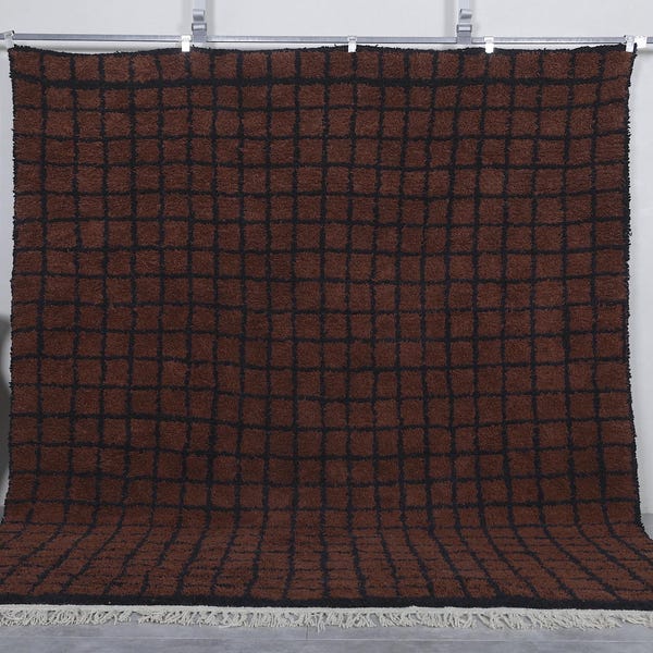 Moroccan rug brown - Grid rug - Handmade berber rug - Custom size rug  - Living room rug - wool area rug - Minimalist rug - Grid area rug