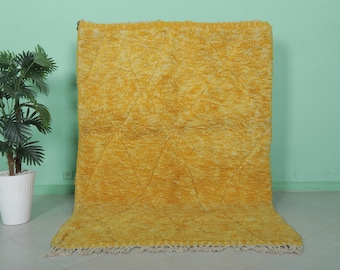 Golden yellow Moroccan rug 4.3 x 6.4 ft – Handmade yellow wool rug – Diamond pattern area rug – Bohemian moroccan berber rug