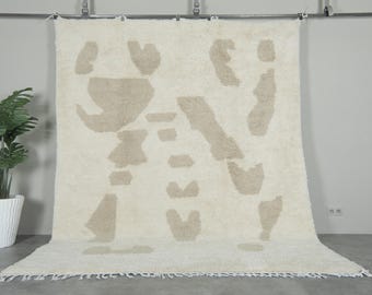 Moroccan abstract ivory - Handmade berber area rug - large modern neutral rug - Beni ourain rug with beige shapes