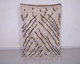 Teppich Shag 100 x 160 cm Wollteppich - Marokkanischer Teppich Vintage - Beige Brauner Teppich - Handgemachter Teppich