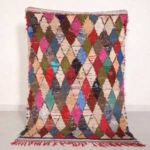 Antique Boucherouite rug 3 x 4.5 feet moroccan berber rug - colorful azilal rug - handmade tribal rug - berber carpet - morocco rug