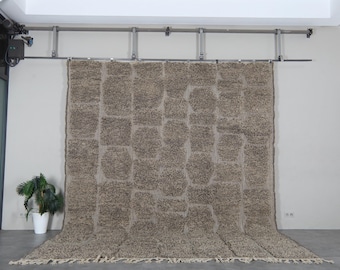 Stone Gray Moroccan Rug - Textured Geometric Beni Ourain Wool Rug - Handmade Berber Carpet - Custom Size - Modern Minimalist Decor