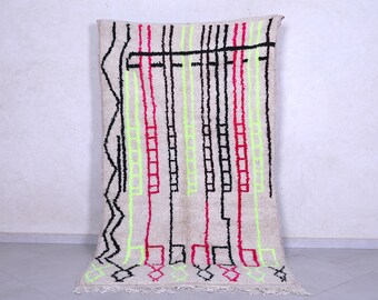 Vintage moroccan rug 4.3 x 7.8 feet shag rug - handmade rug - white area rug - long berber rug - shaggy moroccan rug