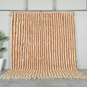 Moroccan rug striped Minimalist rust orange & beige - Beni ourain rug - Handmade berber rug - Custom size rug - Wool rug - Living room rug