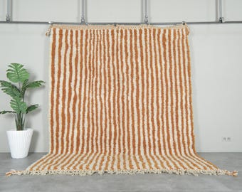 Moroccan rug striped Minimalist rust orange & beige - Beni ourain rug - Handmade berber rug - Custom size rug - Wool rug - Living room rug