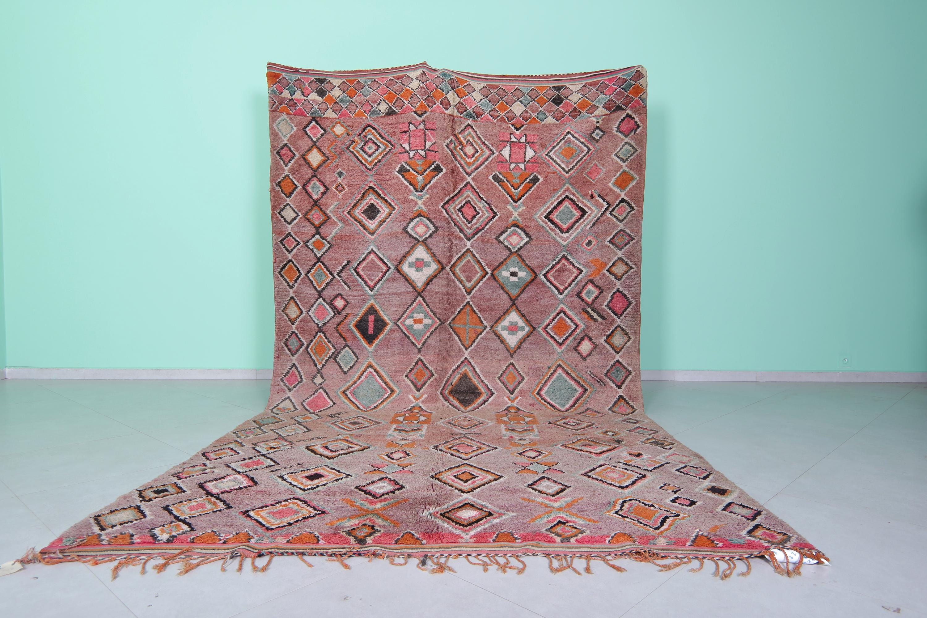 Authentic Moroccan rug 6.7 x 12.3 feet Handmade Berber wool rug - Colorful geometric tribal rug - Large pink diamond moroccan rug