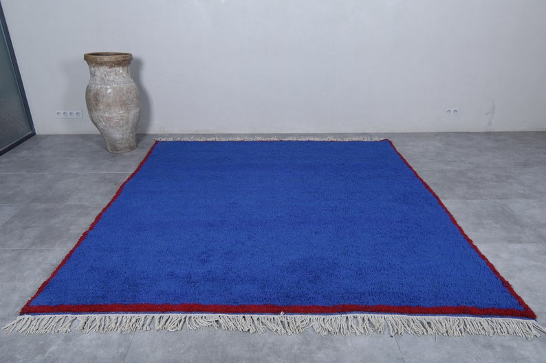 Moroccan rug blue Berber rug Custom Moroccan rug Beni ourain rug Handmade rug Plain Wool rug Solid blue rug custom made rugs image 10