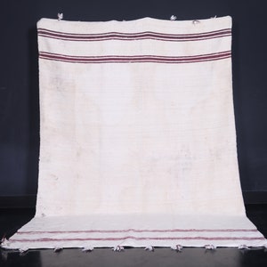 Moroccan Kilim rug  6.4 x 9.5 feet – Handmade wool area Kilim rug – Ivory Berber striped flatweave – Boho vintage Flatweave kilim