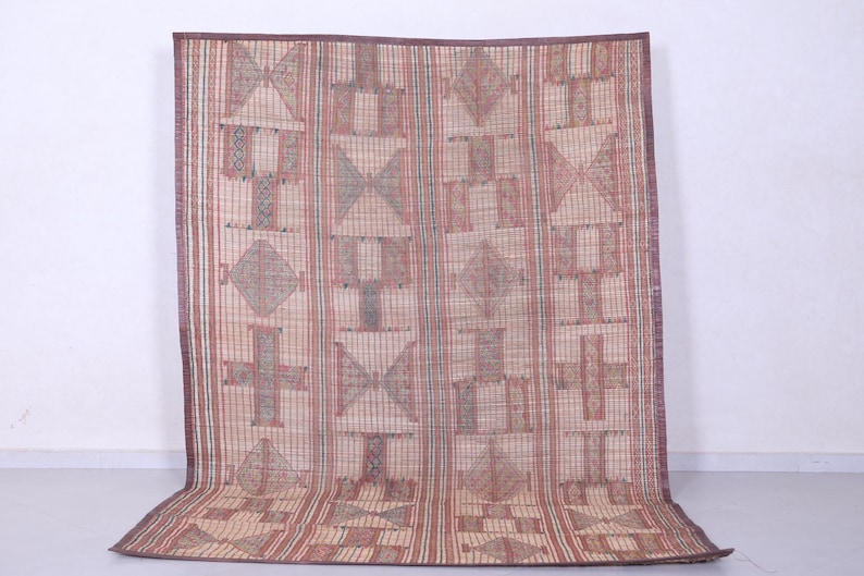 Vintage tuareg mat 6.1 x 9.2 feet old reed rug - tuareg rug - handmade rug - nomad rug - mauritanian mat - sahara rug image 4