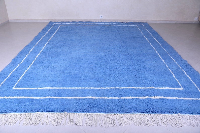 Moroccan rug Blue Berber rug Custom Moroccan rug Beni ourain rug Handmade rug Plain Wool rug Blue rug Moroccan area rug image 3