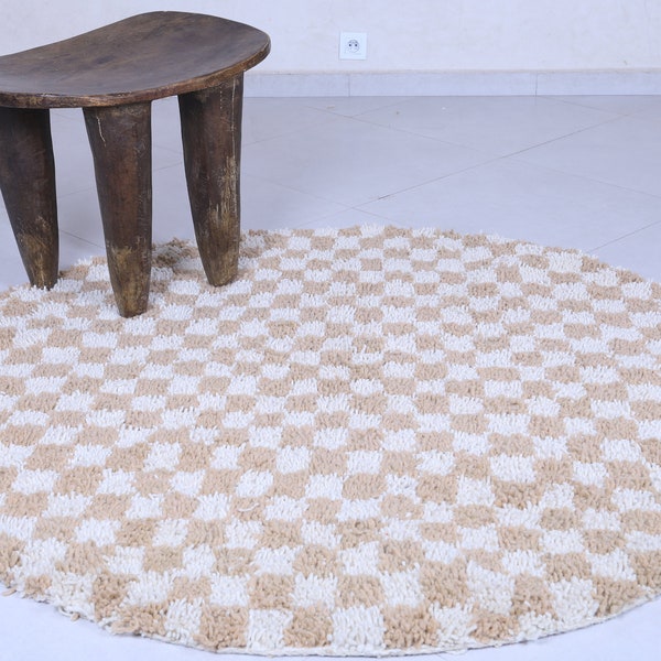 Moroccan Round rug - Custom round rug - Round rug - Wool Round rug - Round rug - Checkered circle rug - Beige rug - Brown checkered rug