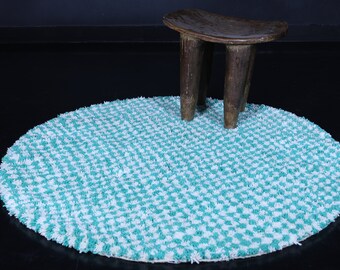 Round Green rug - handmade checkers rug - checkered green rug - custom moroccan rug - wool round rug - circle rug - round checkered rug