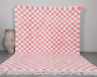 Tapis Beni ourain authentique 8,2 x 11,2 pieds tapis à carreaux rose - Tapis Maroc - Tapis berbère fait main - Tapis marocain - Tapis Checkers - Tapis en laine