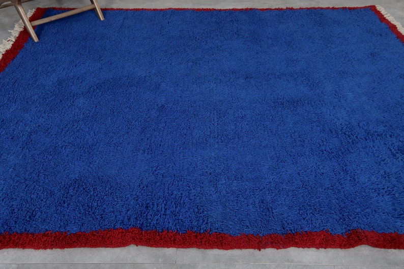 Moroccan rug blue Berber rug Custom Moroccan rug Beni ourain rug Handmade rug Plain Wool rug Solid blue rug custom made rugs image 3