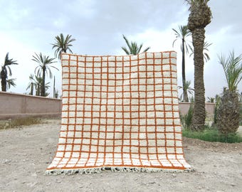 Beni ourain rug handmade - Grid moroccan rug - Wool berber rug - Custom size rug - Minimalist rug - Genuine lamb wool - Beni ourain rug
