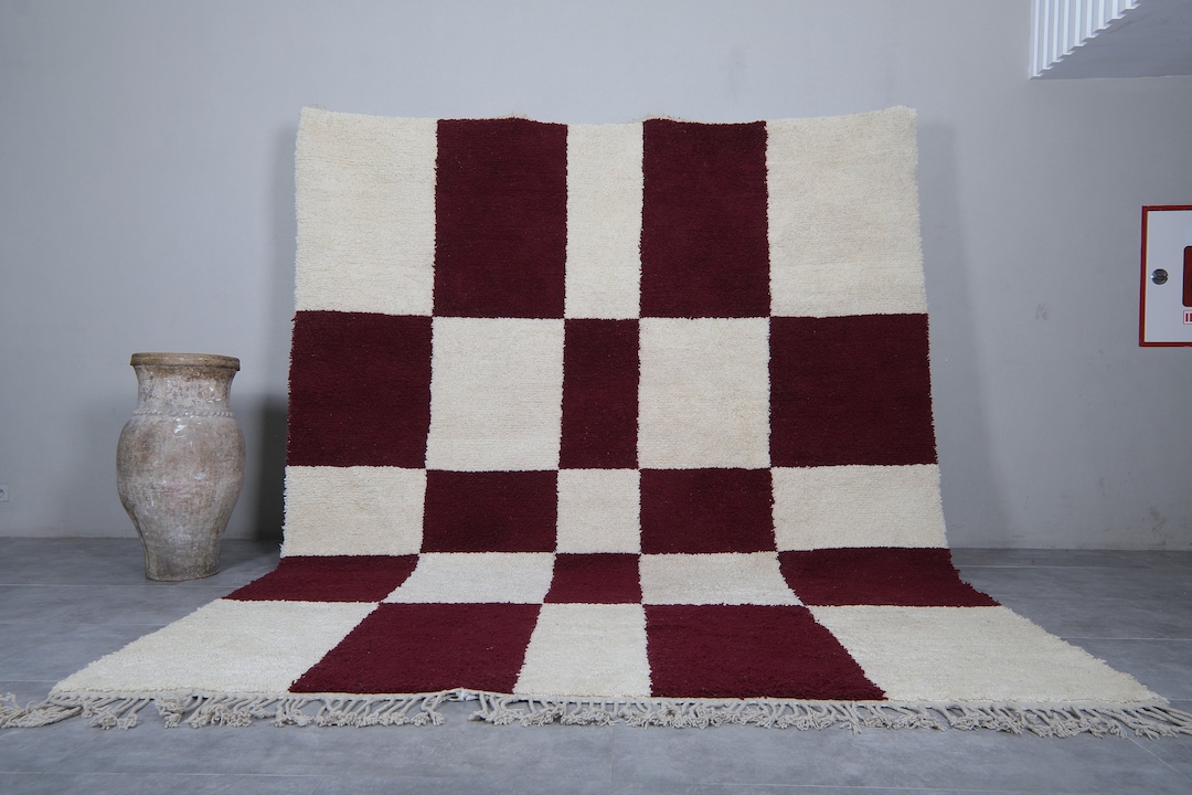 Moroccan Rug Rot Rotbraun Red Brown and Beige Checkers - Beni Ourain ...