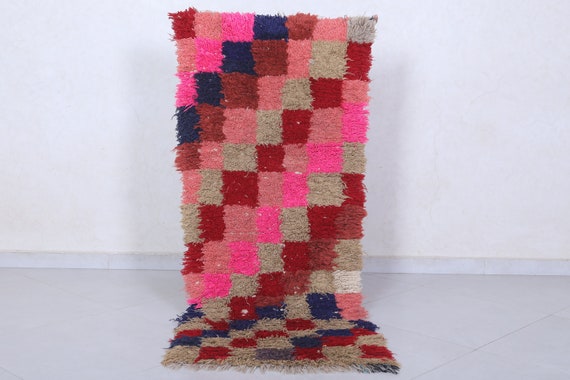 Vintage Moroccan rug 2.1 x 5.1 feet moroccan checkered rug - berber rug - entryway rug - handmade rug - vintage rug - runner rug