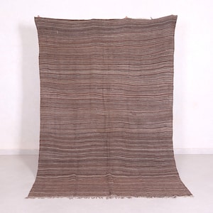Vintage moroccan Kilim rug 5.2 x 7.6 feet – Neutral striped Berber Flatweave rug – Handmade tribal Brown moroccan wool rug