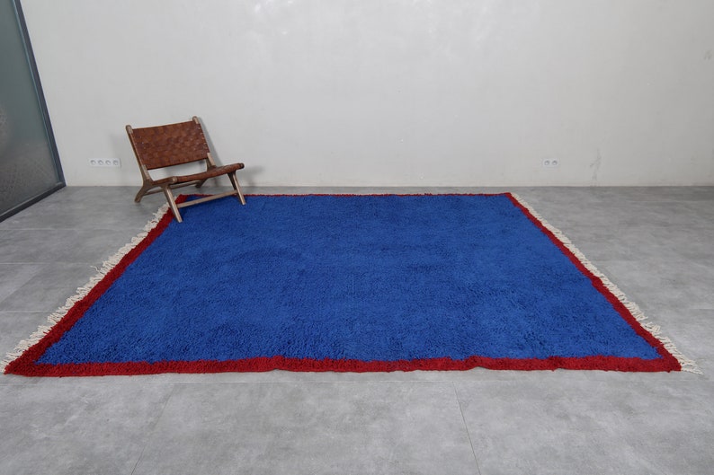 Moroccan rug blue Berber rug Custom Moroccan rug Beni ourain rug Handmade rug Plain Wool rug Solid blue rug custom made rugs image 9